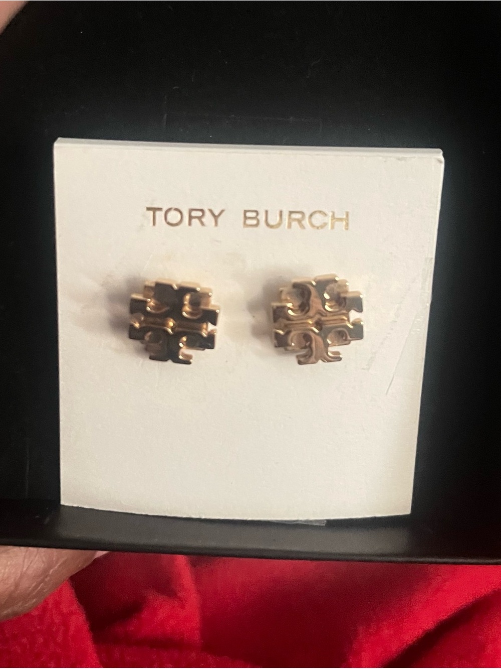 Tory Burch Gold Logo Stud Earrings - Picture 4 of 4